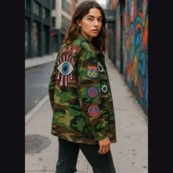 Camouflage Jacket with Colorful Patches - Picture 3 of 5
